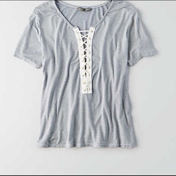 blue stripped lace up T from American Eagle - Picture 1 of 3